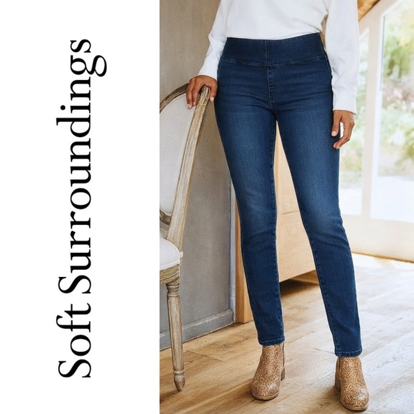 Soft Surroundings, Petite Ultimate Denim Pull-On Skinny Jeans, Blue, Jeggings PL - Picture 1 of 5